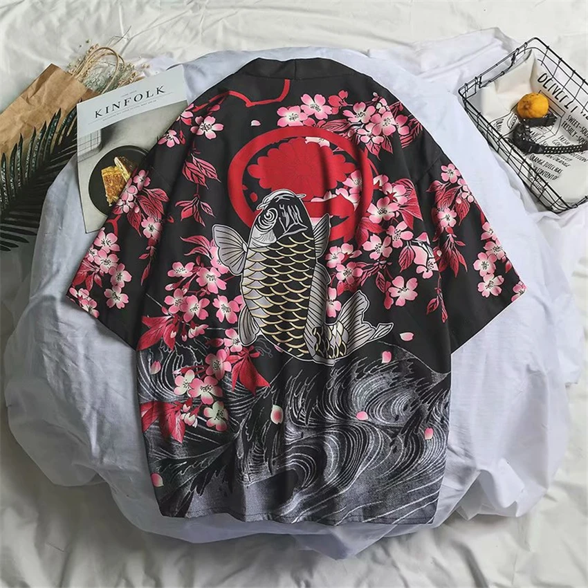 12Color New Japanese Fashion Style Kimono for Adult Traditional Haori Clothing Print Chinese Dragon Thin Samurai Men Women Robes