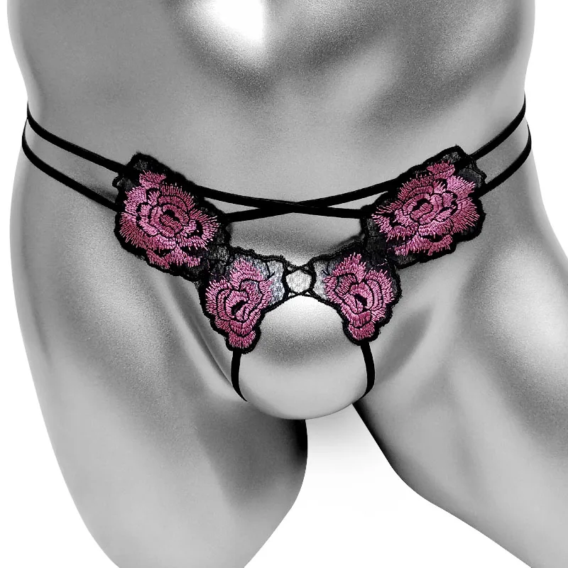 

Flower Embroidery Sissy Panties Sexy Underwear Thongs G string With Crotchless Sexy Lingerie Gay Panties Men Thong Underwear