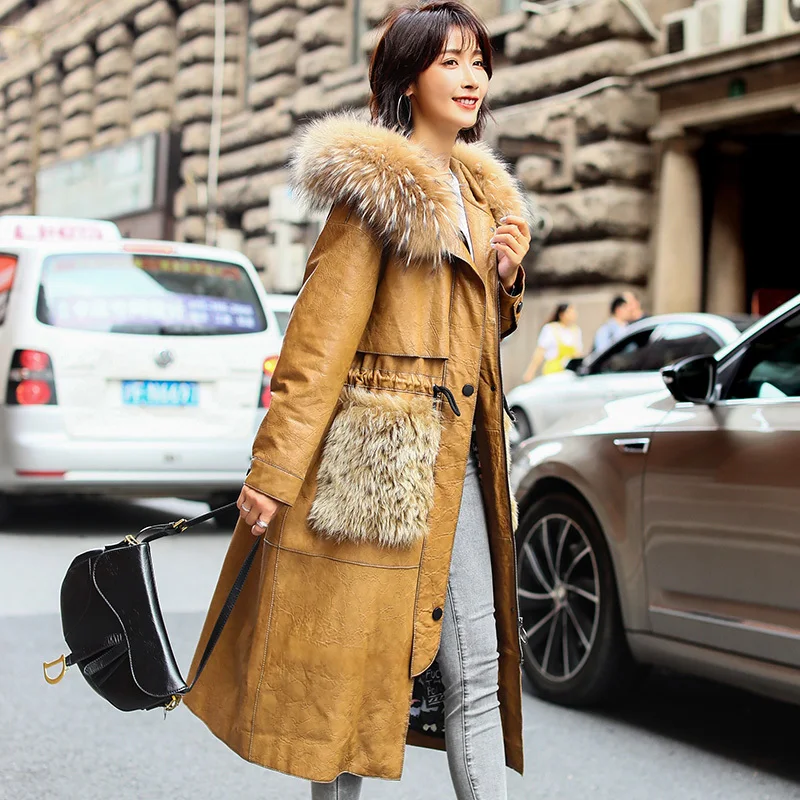 100% Real Sheepskin Coat Female Winter Natural Fur Hooded Clothes 2020 Korean Duck Down Genuine Leather Jacket Women Hiver D9106 | Женская