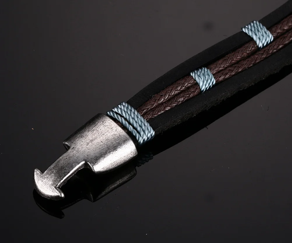 Винтажные кожаные браслеты коричневого цвета, Плетеный Синий вощеный браслет, многослойный браслет в ретро стиле, Подарочный браслет для мужчин, ювелирное изделие 8,6 дюйма