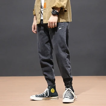 

Autumn Fashion Streetwear Men Jeans Loose Fit Spliced Designer Harem Jeans Men Cargo Pants Gray Color Hip Hop Jogger Jeans Homme