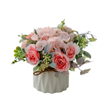 

MIQIAO European Style Artificial Carnation Magnolia Hydrangea Flowers Home Party Decoration W/ Vase Free Shipping