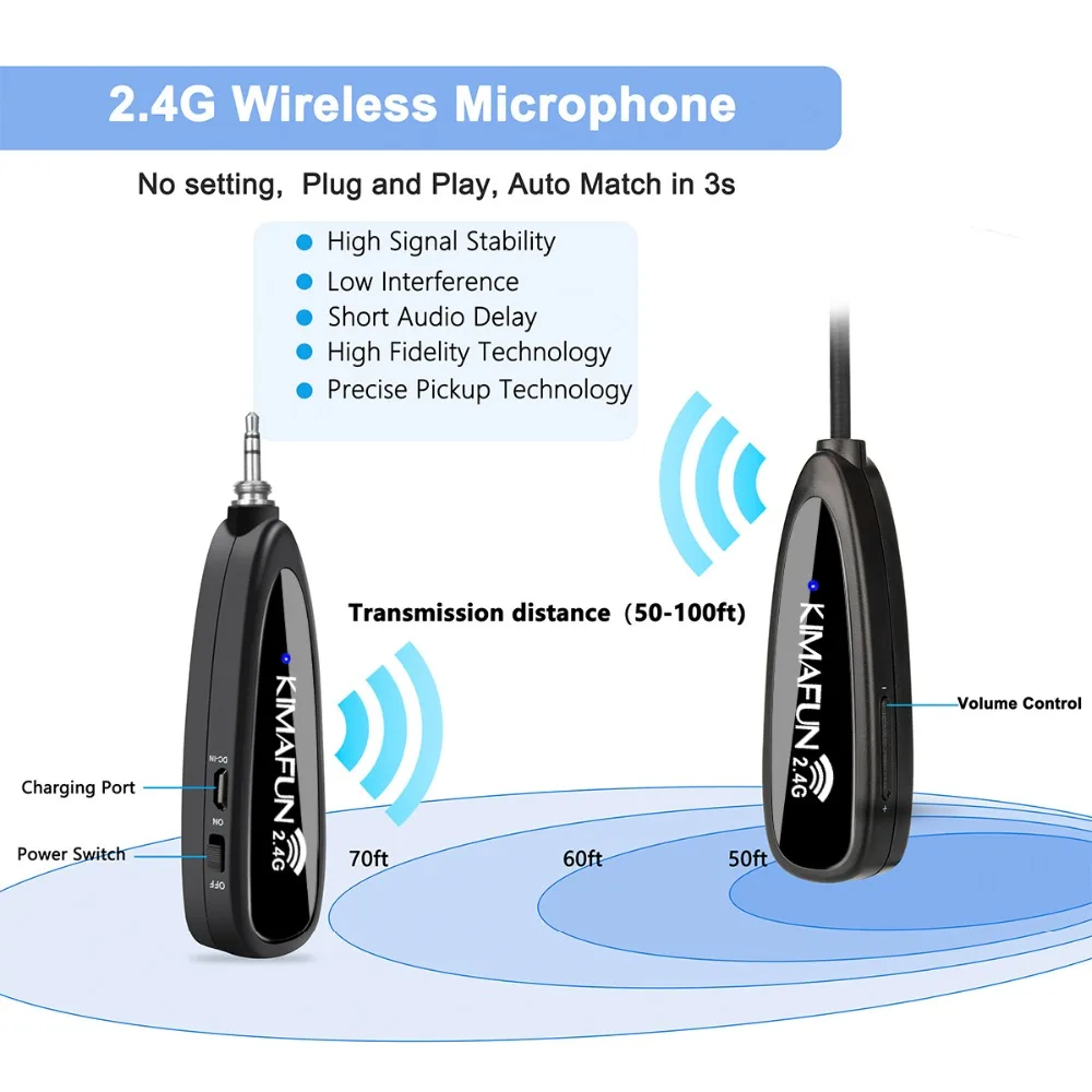 KIMAFUN 2,4G беспроводной микрофон система фитнес микрофон водонепроницаемый микрофон для фитнеса, спиннинга, аэробики, йоги, пилатеса тренера