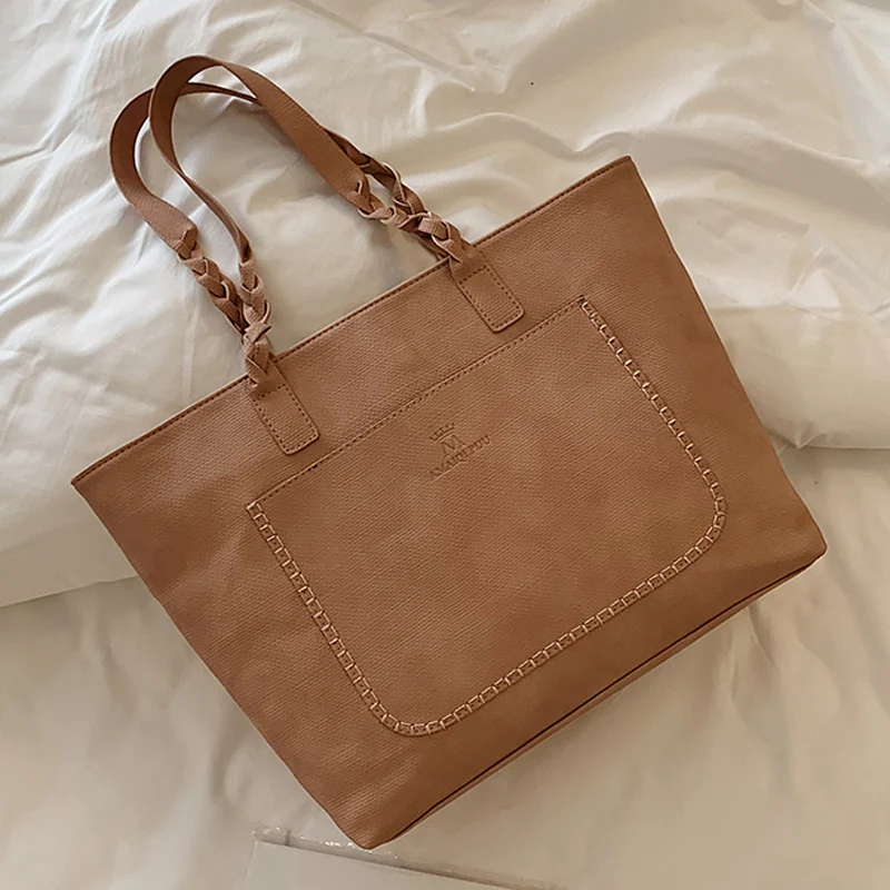 2020 big black womens bag tote bag large capacity leather one-shoulder tote bag with silt pocket women large capacity tote bag
