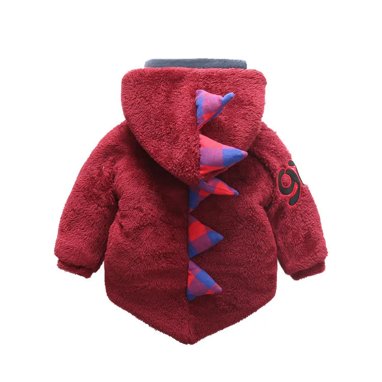 Зимнее хлопковое пальто для маленьких девочек 1, 2, 3, 4 лет, хлопковые куртки для мальчиков, детское бархатное пальто из хлопка с рисунком динозавра для малышей