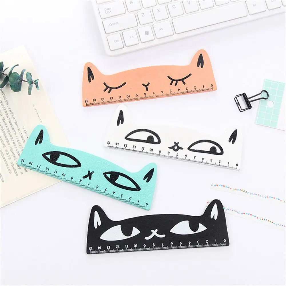 

1PC Cartoon Cat Wooden Straight Ruler 15cm Shcool Students Measuring Tool Kawaii Stationery Bookmark School Office Supplies