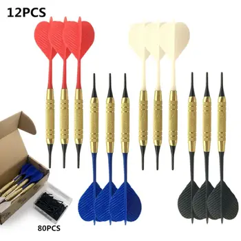 

12pcs/set Soft Tip Darts PC Shaft with 80 Extra Tips for Electronic Plastic Dartboard Home Bar Random Color