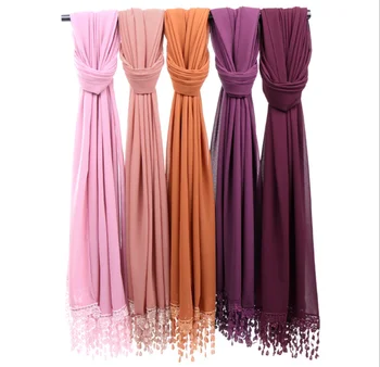 

Premium Chiffon Women's Hijab Scarf With Exquisite Lace Fringed Fashion Malaysia Hijab Long Shawl Islamic Head Wrap Turban 10pcs