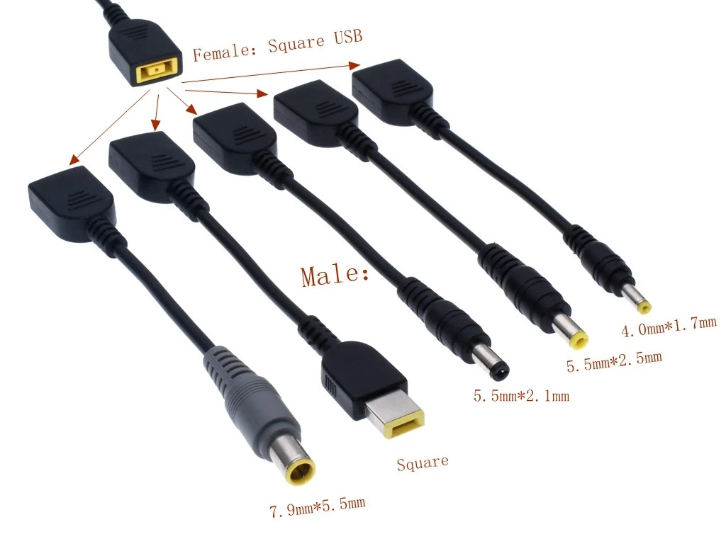 Адаптер питания постоянного тока, соединительный кабель, квадратный usb-разъем для 7,9x5,5 мм, 5,5x2,5 мм, 4,0x1,7 мм, 5,5x2,1 мм, штекер