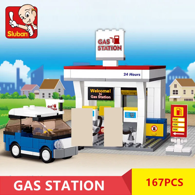 

Sluban 167Pcs Gas station My SimCity Building Blocks Bricks Toys Forge Mini World Minifigures Model Toys legoe Compatible