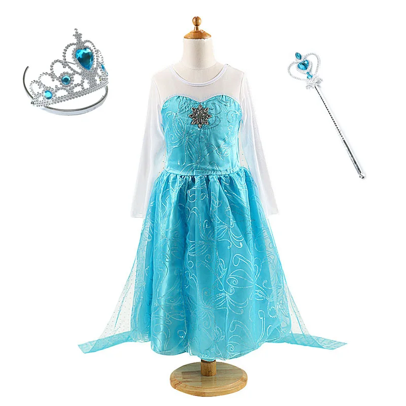 Платье принцессы Эльзы и Эльзы для девочек; детский летний костюм с накидкой; Детские вечерние платья Снежной Королевы на Хэллоуин; платье для костюмированной вечеринки