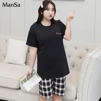 

Summer Ensemble Pyjama Korean Pajamas Set Femme Cotton Short Sleeve Sleepwear plus size 3XL 4XL 5XL Pijama casual Tracksuit set