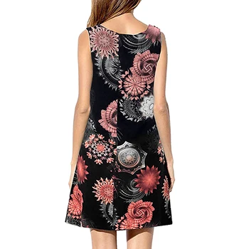 

women's sexy dress spring and summer round neck sweet sleeveless temperament dress Slim printed stretch A-line dress