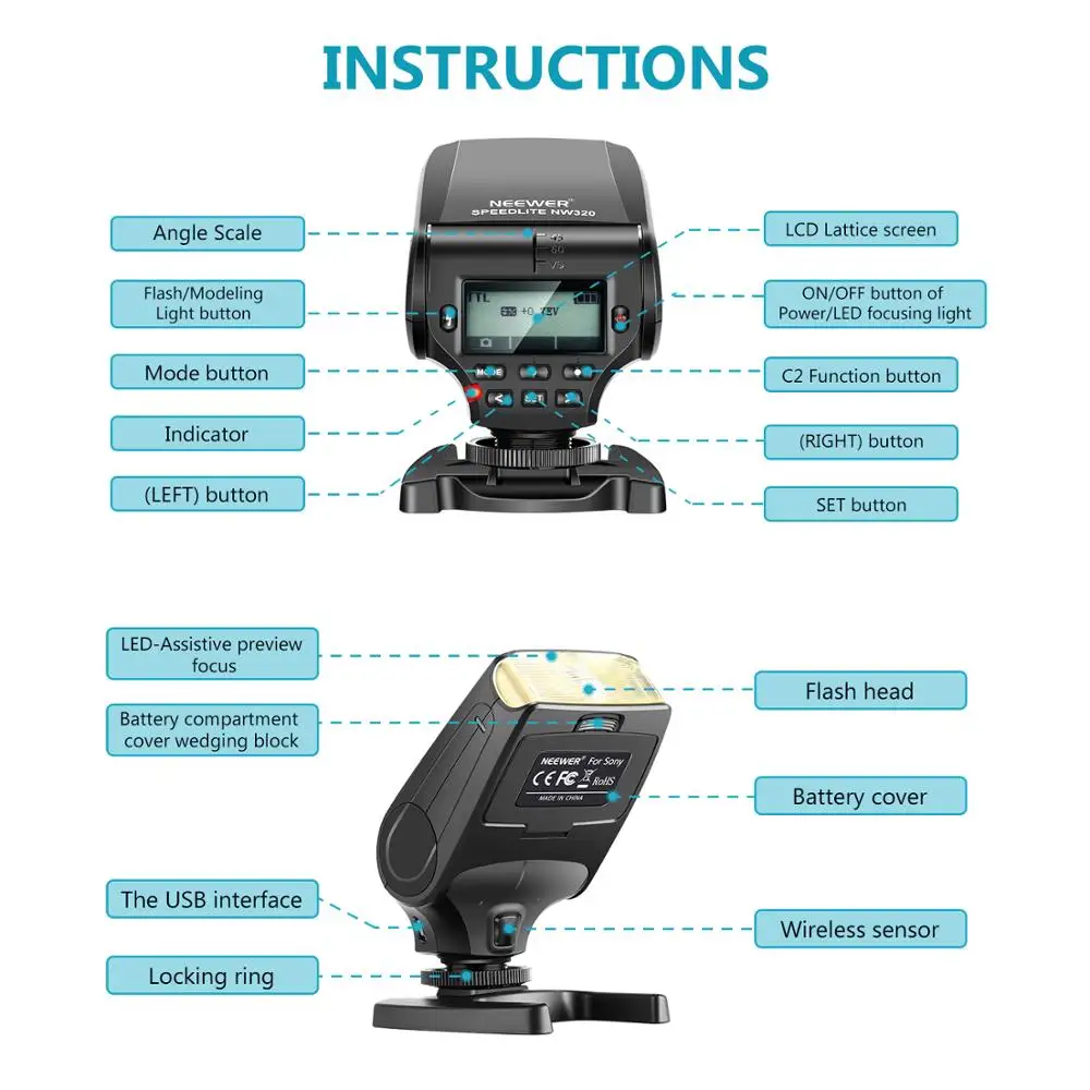Neewer NW320 TTL LCD Дисплей Вспышка Speedlite для sony a9 a7III a7RIII a7II a7RII a7SII a7 a7R a7S a6500 a6300 a6000 a77II