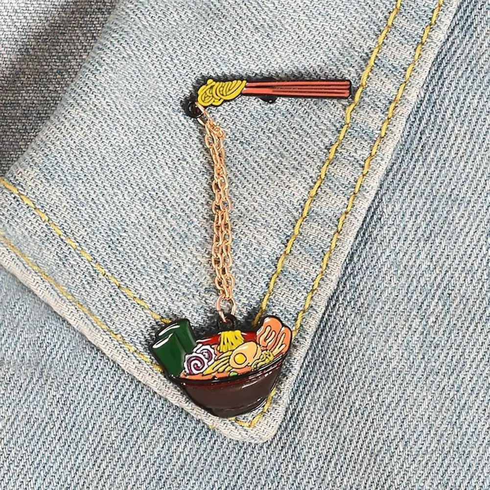 

Japanese Noodles Enamel Brooch Pin with Chain Denim Jacket Collar Backpack Badge New Chic Vintage