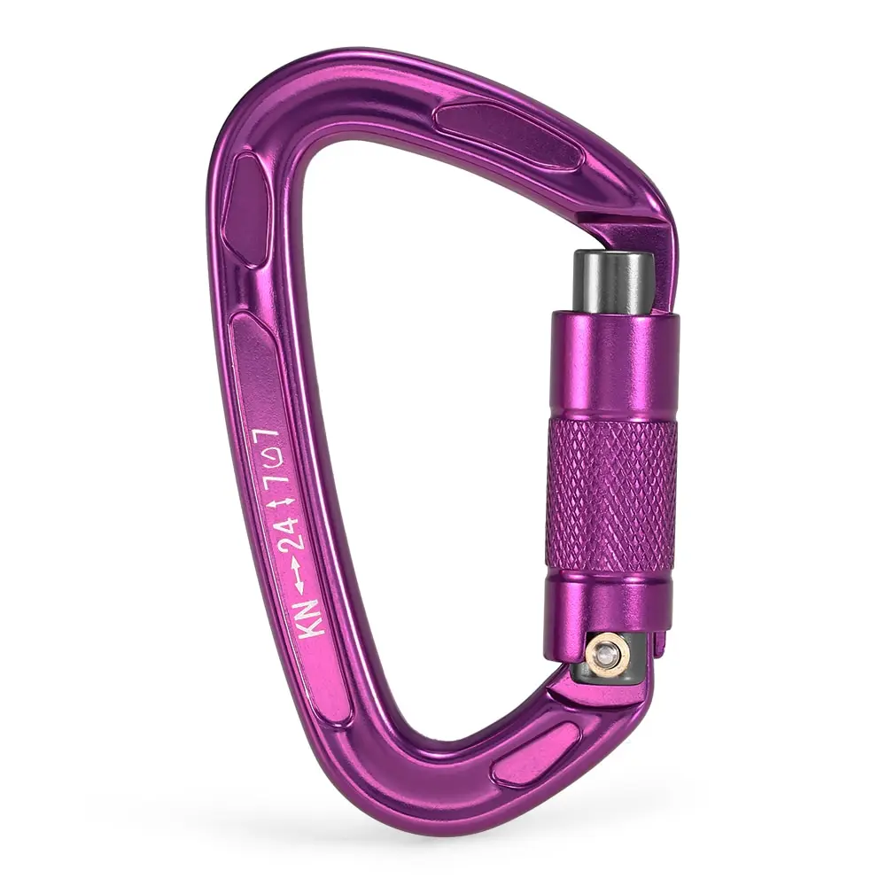 24KN Screw Locking Gate Carabiner Heavy Duty D-shape Buckle Pack D-ring Carabiner Climbing Rappelling Canyoning Hammock Locking