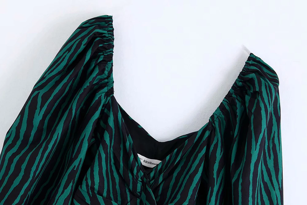 New ZA Print Dress Women V-Neck Seven-quarter Sleeve Elastic Cuff Laminated Decoration Charm Autumn Dress Wholesale