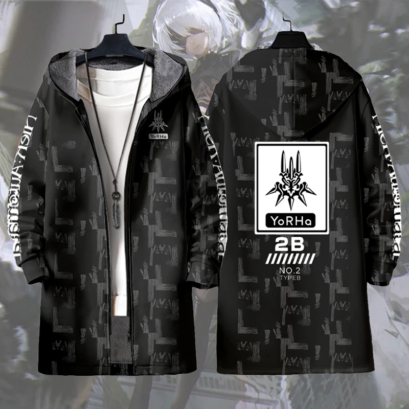 HOT Game NieR:Automata Men Women Unisex Windbreaker Anime Cosplay YoRHa No.2 Type B Thicken Hooded Coat Fall Winter Outerwear |