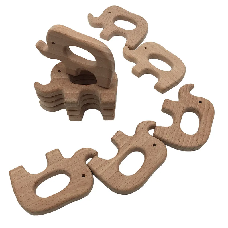 

1Pc DIY Cartoon Elephant Natural Beech Wooden teether Pacifier Chain 3C Safety Certification Wooden Baby Teether Toy for Newborn