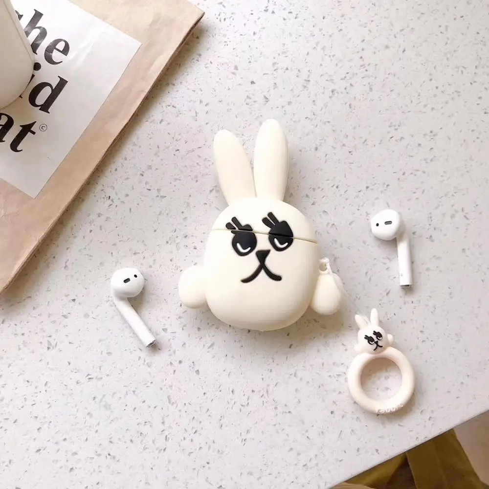 

For AirPods 1/2 Case Cute Cartoon Rabbit Earphone Cases For Apple Airpods Protect Cover with Finger Ring Strap
