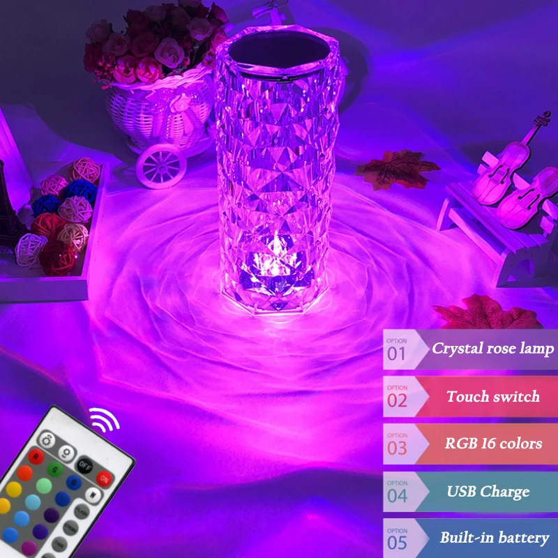 Новый светодиодный светильник алмазная настольная лампа RGB Ночной 16 цветов с