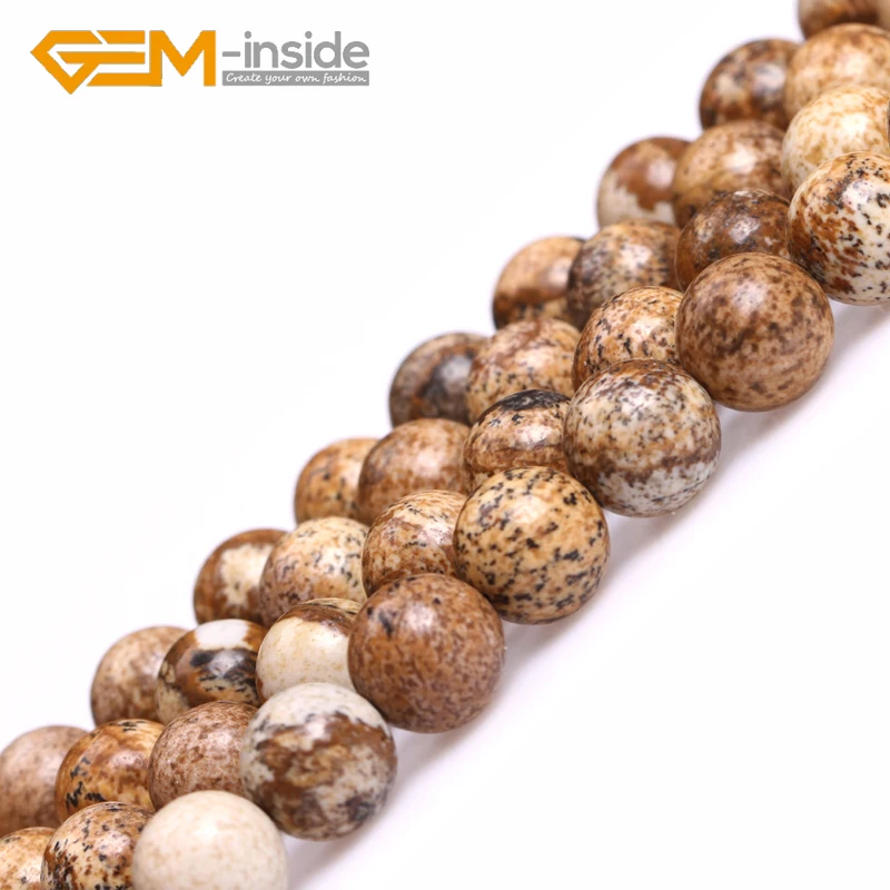 Round Picture Jasper 6mm 8mm 10mm 12mm 14mm Beads Natural Stone Beads DIY Loose Bead For Jewelry Making Strand 15 Inches