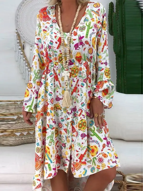 

Beach Dresses Cover Swimwear Dress Plus Size Up Tunics Woman Women's Beachwear Covered Wise 2020 New Large Loose Neck Printed