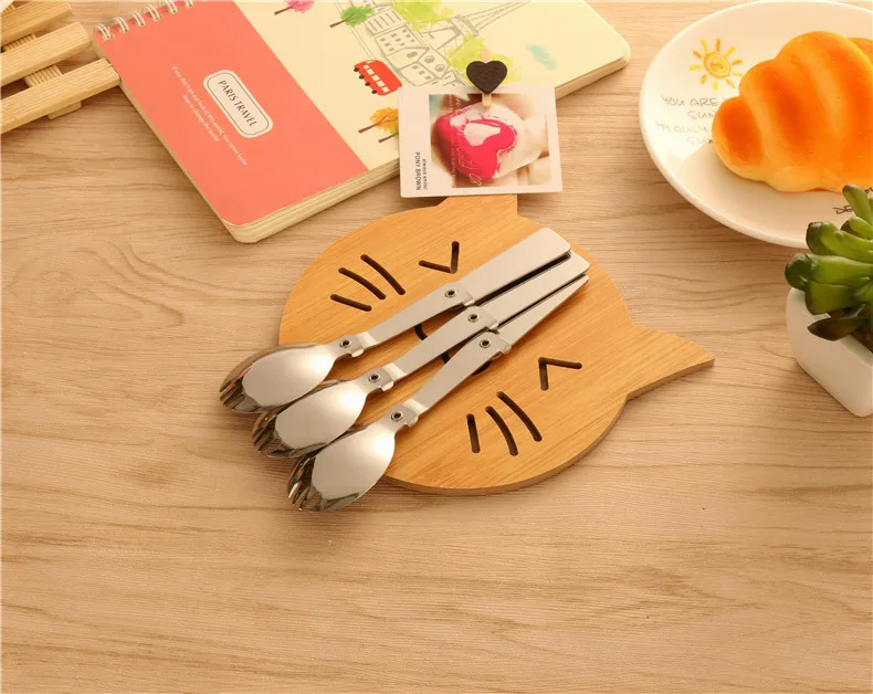304 Stainless Steel Spoon Outdoor Tableware Portable Travel Three Fold Spoon Stainless Steel Foldable Spoon Sub-Salad Spoon
