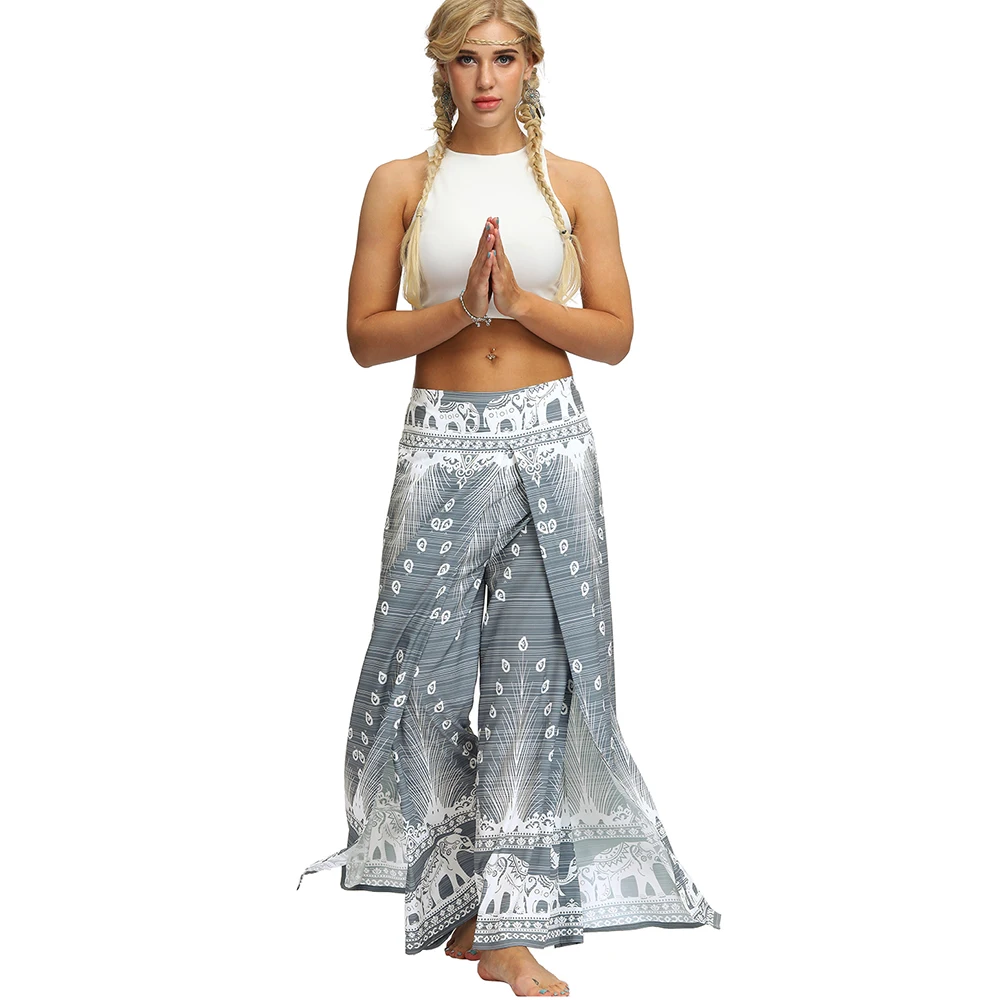 Женские повседневные Штаны Для Йоги Палаццо широкие брюки с разрезом пляжные