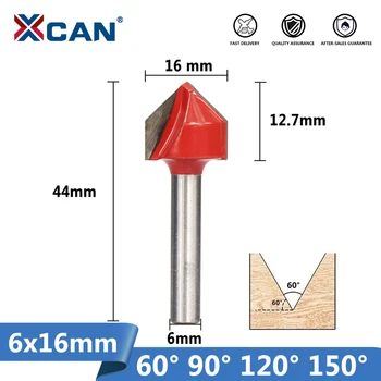 

XCAN 1pc 16mm 60/90/120/150Degree 6mm Shank V Slot Milling Cutter 3D CNC Cutter Wood CNC Engraving Knife Cutter Wood Router Bits