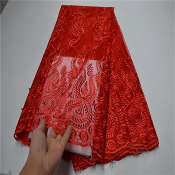 

2019 Latest African Tulle Mesh Dress Material Nigerian Embroidered French Net Lace Fabrics 5Yards Wedding Textile Fabric