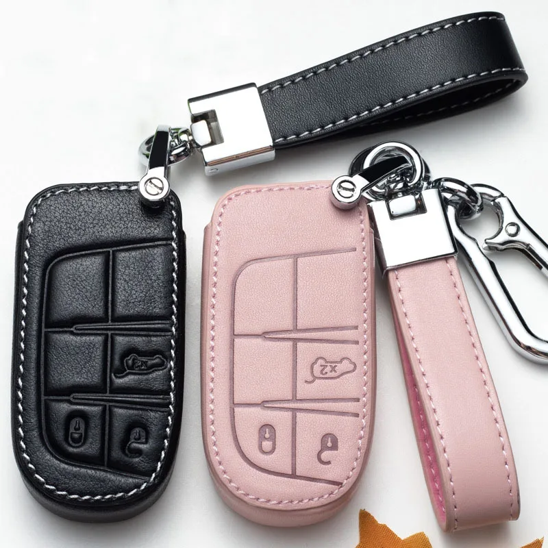 Car Style Leather Car Key Cover for Fiat for Jeep Renegade 2014 2015 Grand Cherokee Chrysler 300C Key Cases Covers
