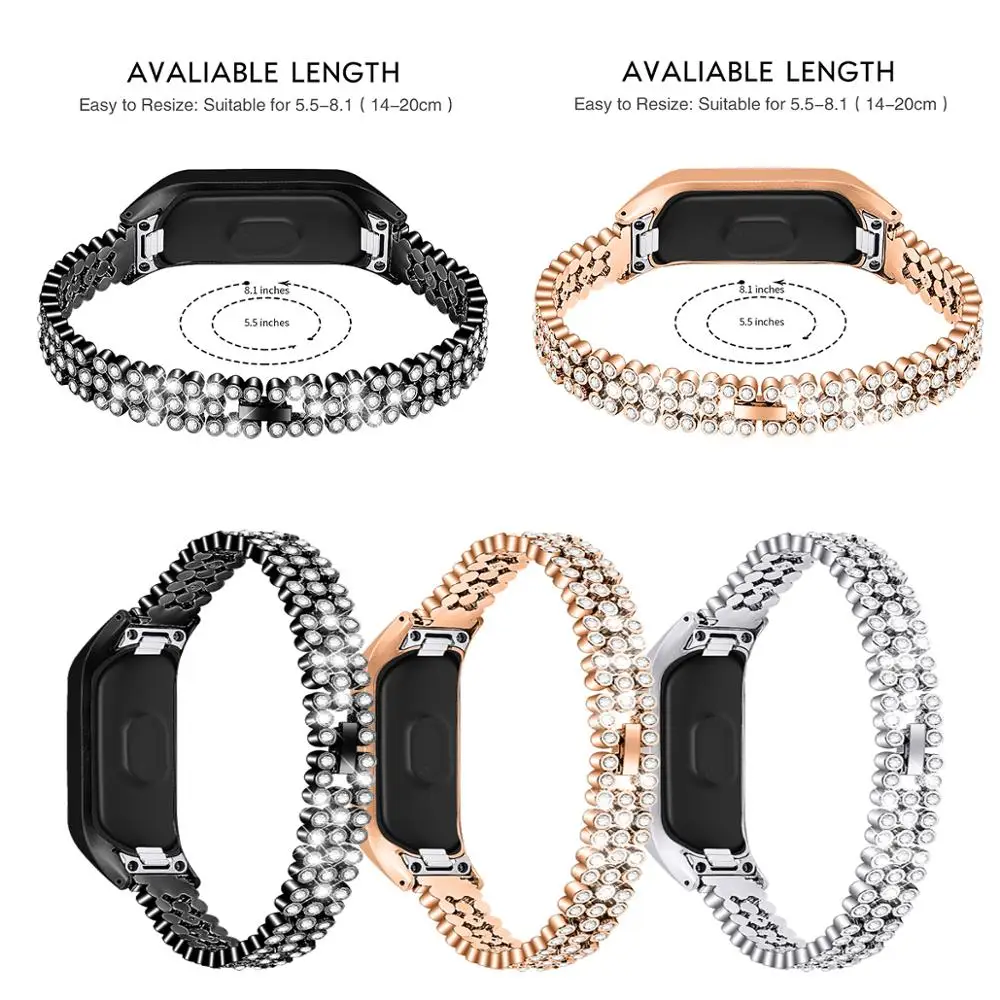 

Stainless Steel Women's Strap for Samsung Gear Fit-e/R370 and Millet 3/4 Universal Flash Drill Strap Adjustable Wrist Strap