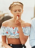 Movie Lolita Style 2PCS Women's Set: One Shoulder Flower Short Shirt + High Waist Sport Shorts Cosplay Set 1