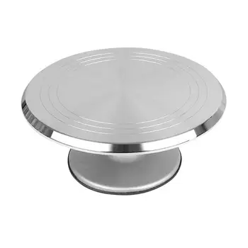 

12 Inch Aluminum Alloy Rotating Cake Turntable Anti-slip Revolving Cake Making Stand Platform Cake Decorating Workbench (Silver)
