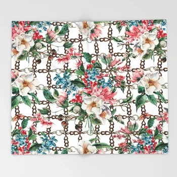 

Tropical Leaves Cartoon Throws for Sofa Cute Design Flowers and Chains Blankets Christmas Decorations for Home Custom Blanket