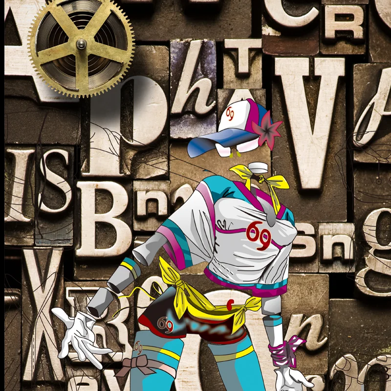 

Free shipping custom Retro 3D letter gear clothes shop window anime cartoon clothing room shopping mall vintage wallpaper