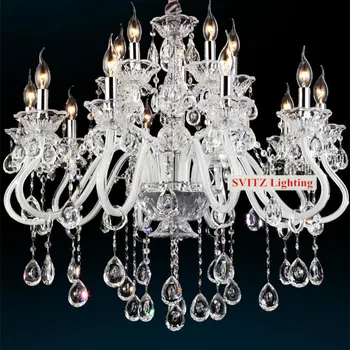 

Foyer modern White chandelier crystal droplight led lustre de cristal large dining room chandeliers restaurant light candelabro