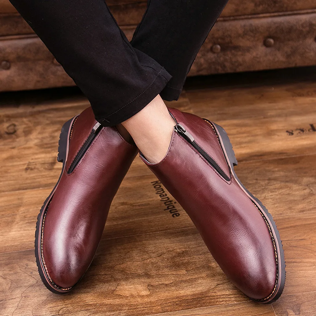 Retro Ankle Leather Men Boots Pointed High-Top Leather Increase British Style Booties Brown Outdoor Desert Boots zapatos de homb