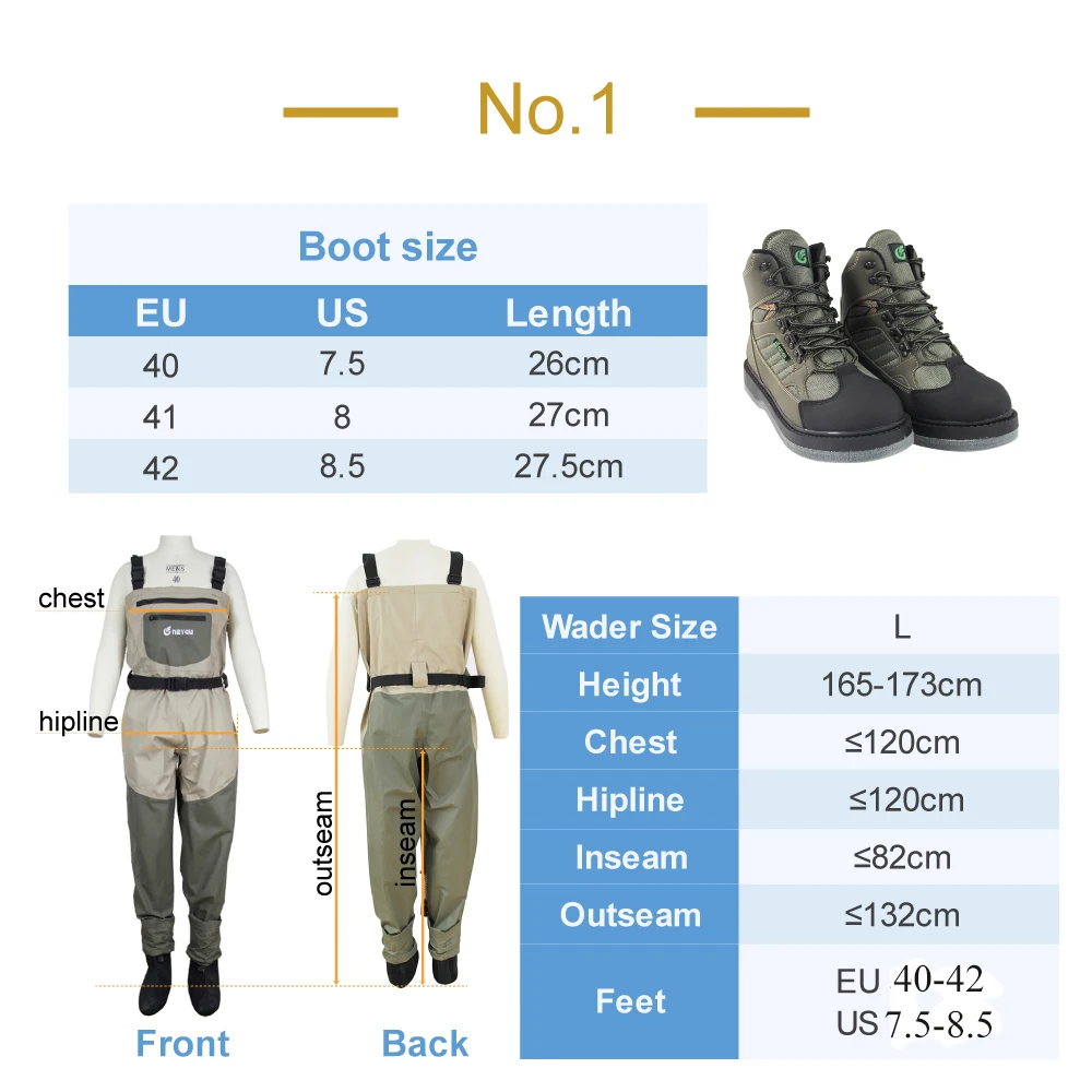 NEYGU Breathable Chest Wader and Felt Sole Non Slip Wading Boots