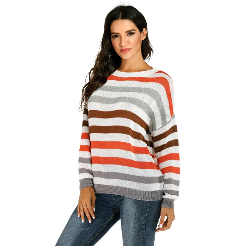 

Striped Plus Size Knit Sweater Cashmire Sweaters O-neck Woman Winter Knitting Sweater Pullovers Female Long Sleeve Large S - XXL