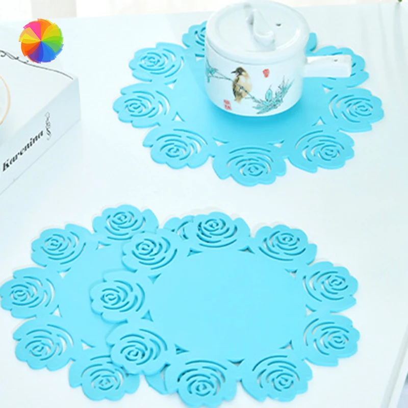 

PVC Rose-shaped Heat Insulation Resistant Mat Non-slip Pad Cup Holder Coaster Placemat Table Decoration Kitchen Tools