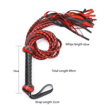

89cm Long Leather Woven Handle Whips with Lashing Spanking Paddle Bdsm Bondage Restraints Scattered Whip Sex Toys for Women