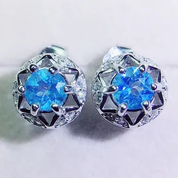 

Per jewelry Natural real blue topaz round stud earring 0.35ct*2pcs gemstone 925 sterling silver Fine jewelry Q2042915