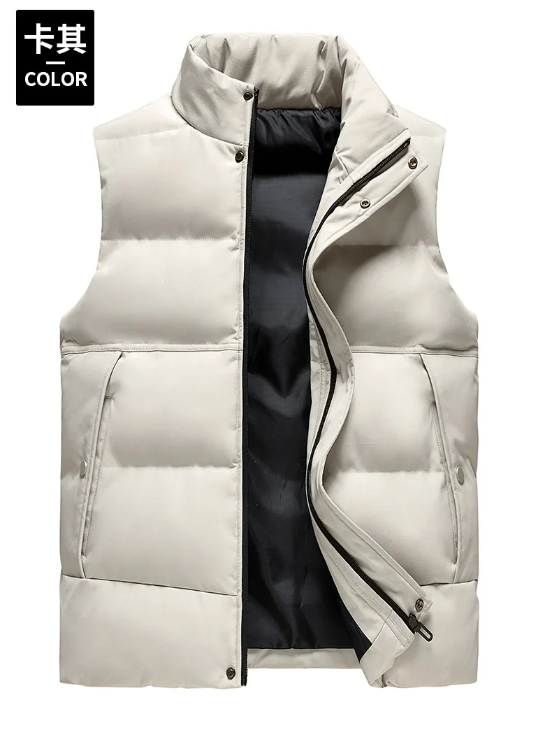 New Men's Autumn Winter Korean vers Trend Stand Collar Jacket Thickened Sleeveless Vest Casual Shoulder Versatile Cotton Coat