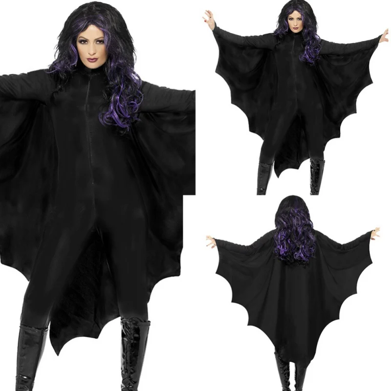 Women Halloween Costume Horror Death Horror Bat Ghost Costume Black Halloween Masquerade Theme Party Stage Costume XL