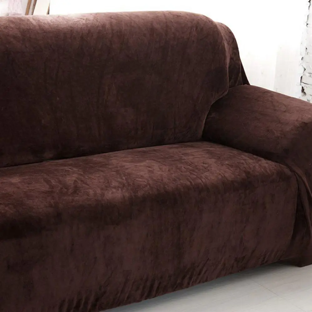 Yeahmart 1 2 3 местный плюшевые эластичные диван-диване чехол Чехол мебель протектор все включено Универсальный Сплошной коричневый - Цвет: 2 Seat 135-170 cm