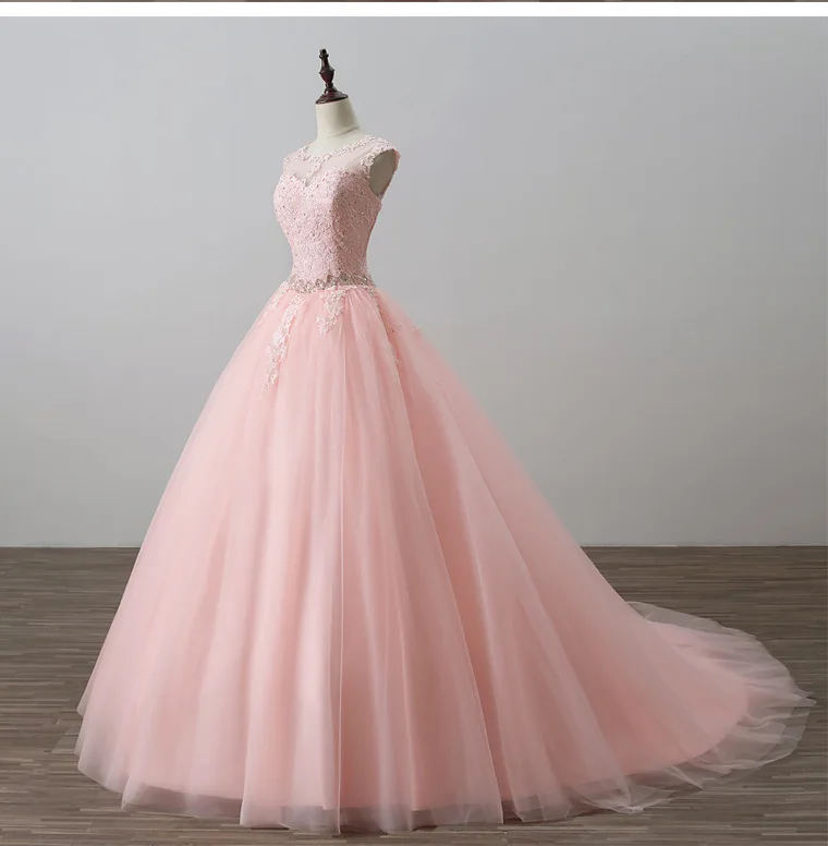 Vestidos De 15 Anos бальное платье розовое бальное платье дебютантка Аппликации Кристалл бисером без рукавов сладкий 16 Платья для вечеринок