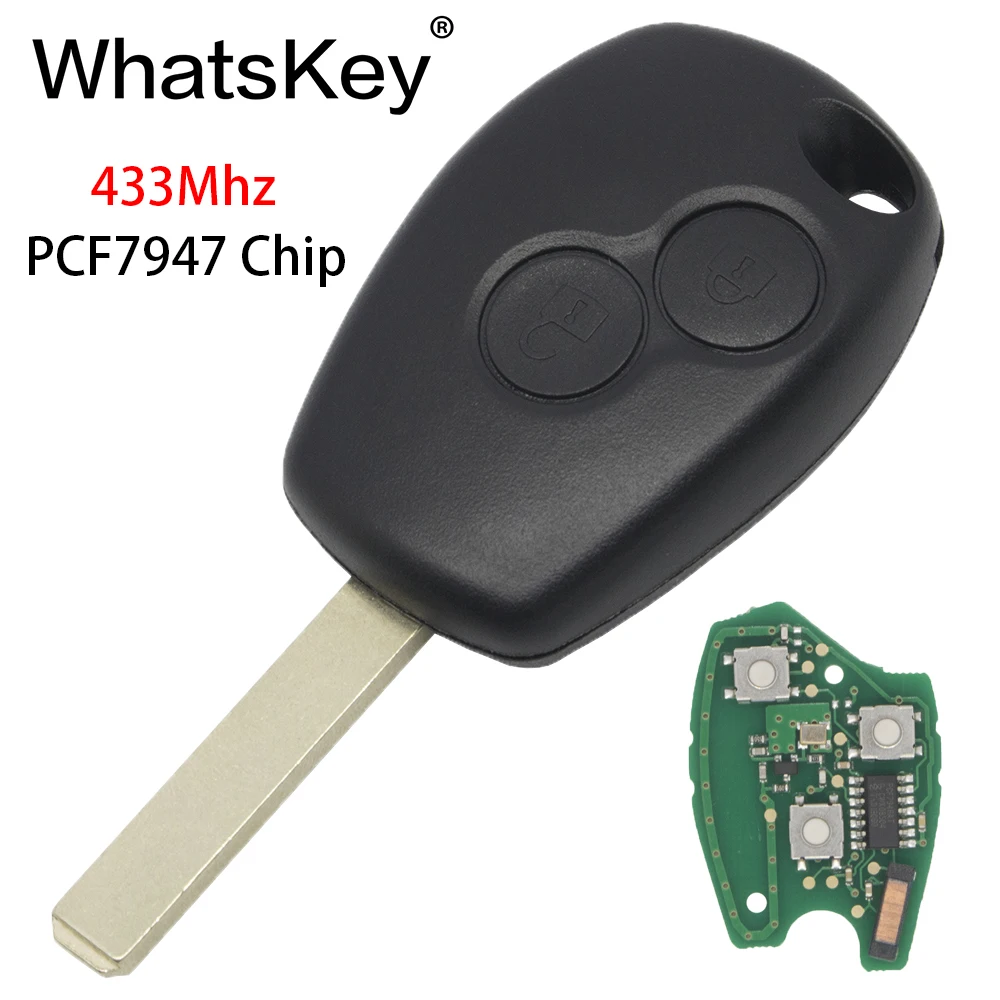 WhatsKey 2/3 Button Car Remote Key Suit For Renault Duster Modus Clio Kangoo Logan Sandero control 433Mhz ID46 PCF7947 Chip