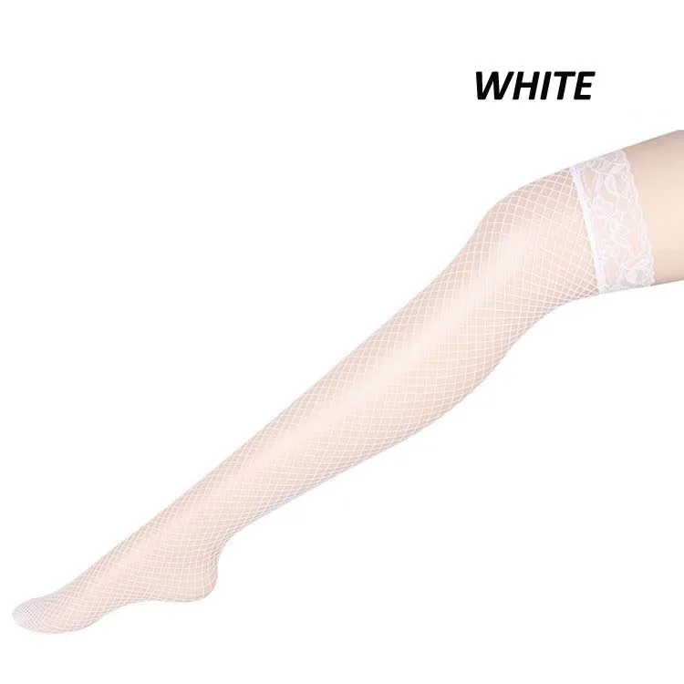 white Популярные сексуальные чулки до бедра, кружевные сетчатые колготки, Чулочные изделия для женщин, чулки в сеточку - Цвет: white